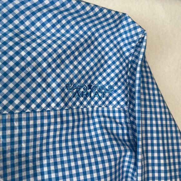 Ariat Women's Size XL Fitted Pink/Blue Plaid LS Western Shirt Embroidered Logos - Picture 7 of 8